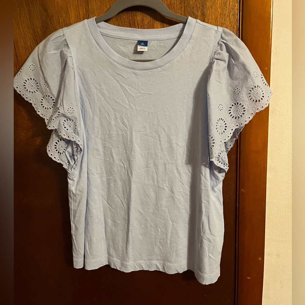 Old Navy Light Blue Eyelet Sleeve Tee